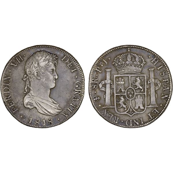 BOLIVIA: Fernando VII, 1808-1825, AR 8 reales, 1818, XF-AU