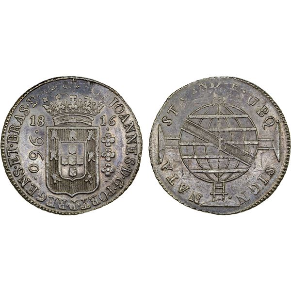 BRAZIL: João, regent, 1799-1816, AR 960 reis, 1816-B, XF-AU