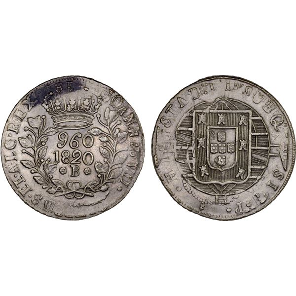 BRAZIL: João VI, 1816-1822, AR 960 reis, 1820-B, XF-AU