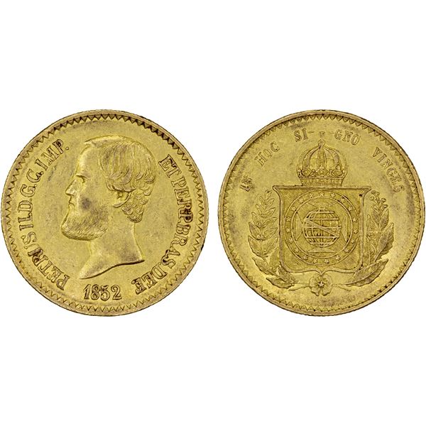BRAZIL: Pedro II, 1831-1889, AV 20000 reis, 1852, VF-XF