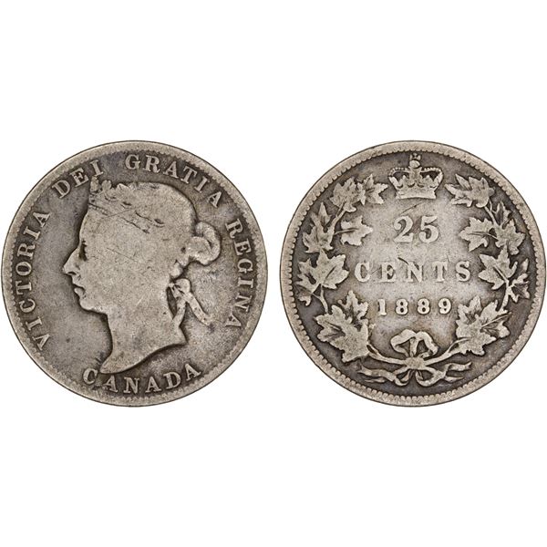 CANADA: Victoria, 1837-1901, AR 25 cents, 1889, Good to VG