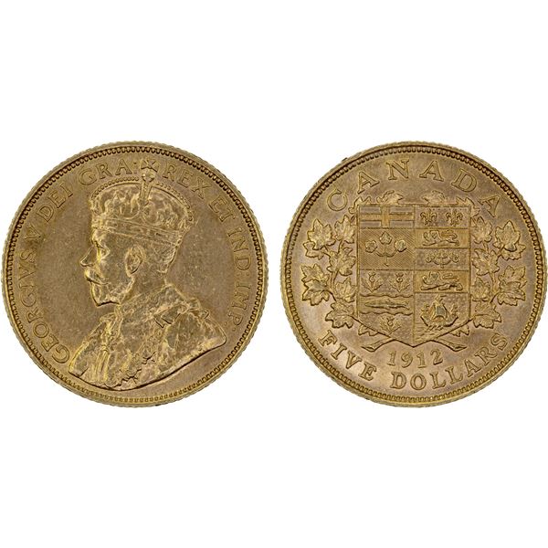CANADA: George V, 1910-1936, AV 5 dollars, 1912, UNC