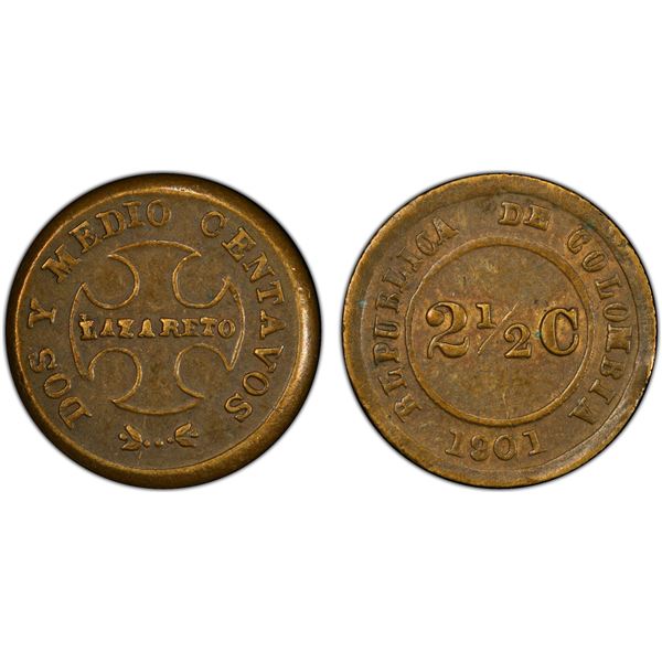 COLOMBIA: Republic, 2-1/2 centavos, 1901, PCGS AU55