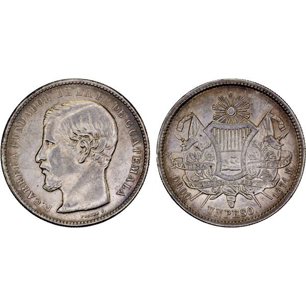 GUATEMALA: Republic, AR peso, 1871-R, AU