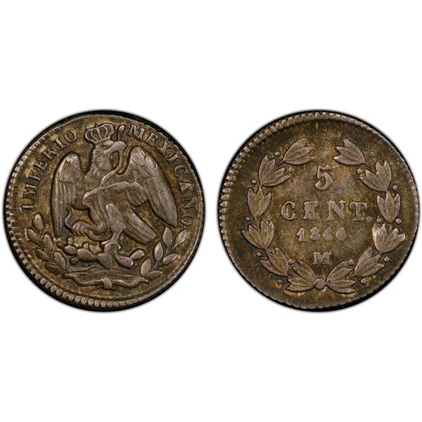 MEXICO: Maximiliano, 1864-1867, AR 5 centavos, 1866/4-M, PCGS MS62