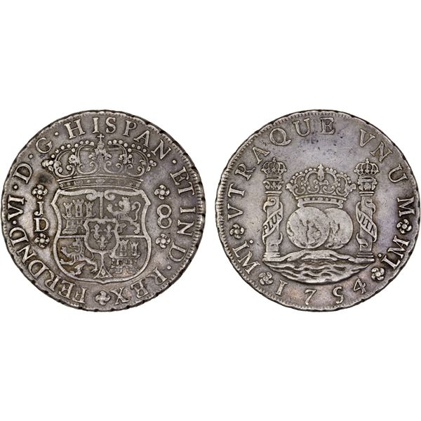 PERU: Fernando VI, 1747-1759, AR 8 reales (26.75g), 1754, VF