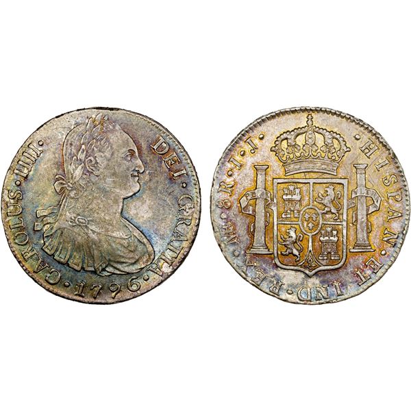PERU: Carlos IV, 1788-1808, AR 8 reales, 1796, Choice AU