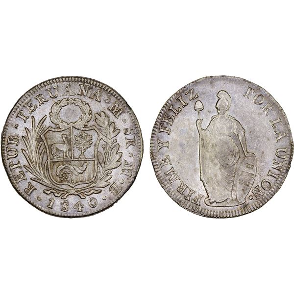PERU: Republic, AR 8 reales, 1840, AU