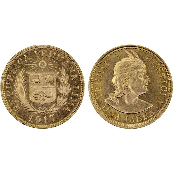 PERU: Republic, AV libra (pound), 1917, Choice UNC