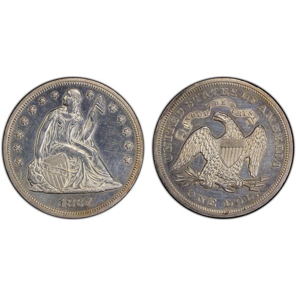 UNITED STATES: AR dollar, 1867, PCGS UNC details