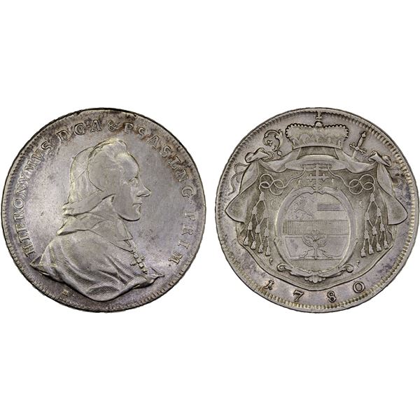 SALZBURG: Hieronymus Graf Colloredo, 1772-1803, AR thaler, 1780-M, XF