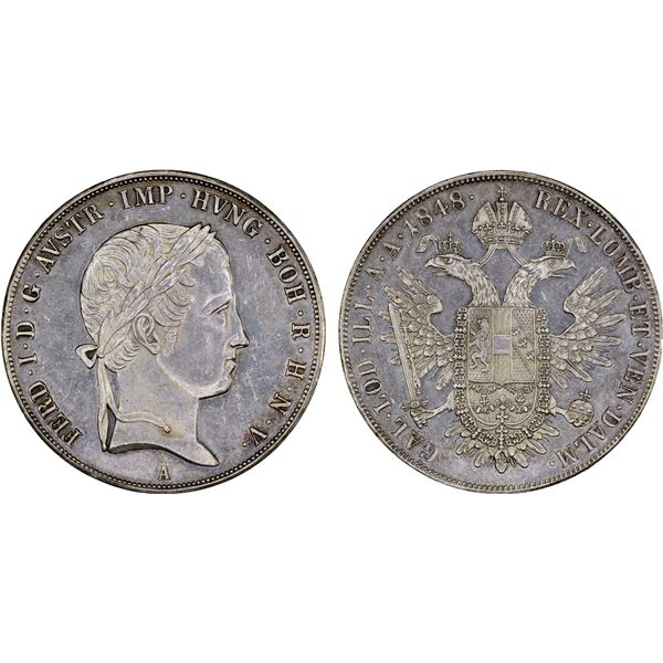 AUSTRIA: Ferdinand I, 1835-1848, AR thaler, 1848-A, UNC