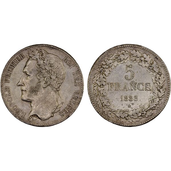 BELGIUM: Leopold I, 1831-1865, AR 5 francs, 1833, XF