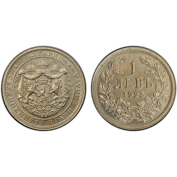 BULGARIA: Boris III, 1918-1943, 1 lev, 1925, PCGS MS64