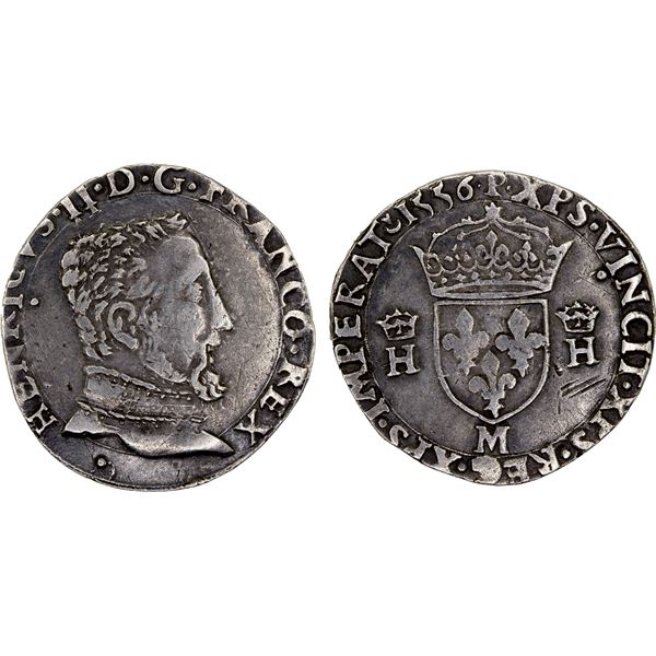 FRANCE: Henri II, 1547-1559, AR teston (9.17g), 1556, VF