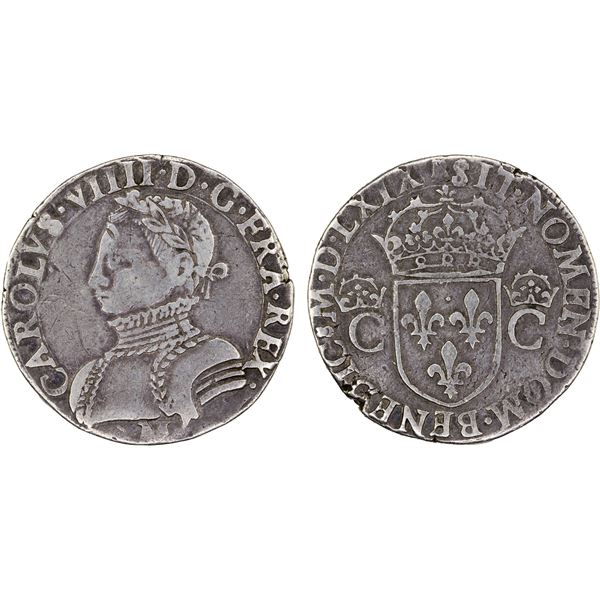 FRANCE: Charles IX, 1560-1574, AR Teston (9.33g), Toulouse, 1569-M, About VF