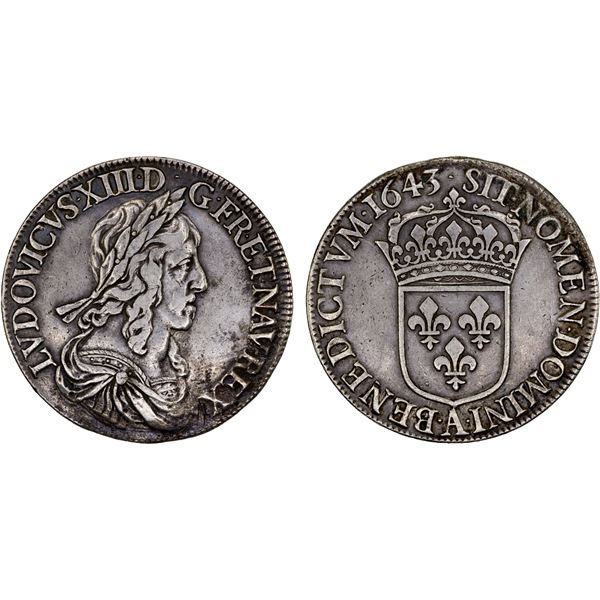 FRANCE: Louis XIII, 1610-1643, AR ecu, 1643-A