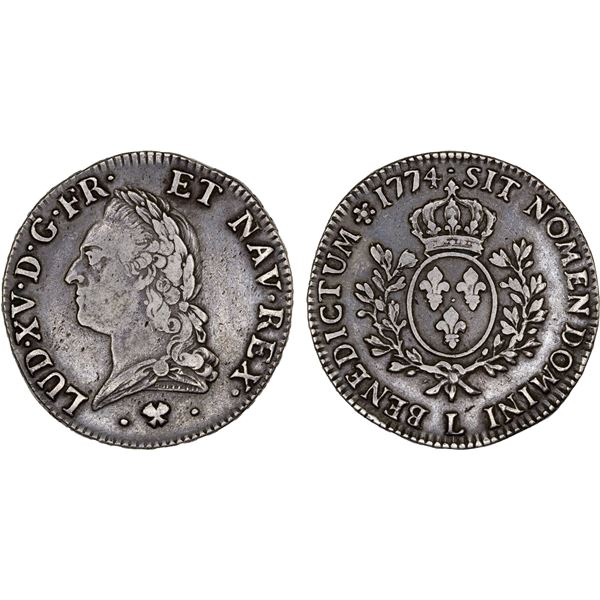 FRANCE: Louis XV, 1715-1774, AR ecu, 1774-L, VF