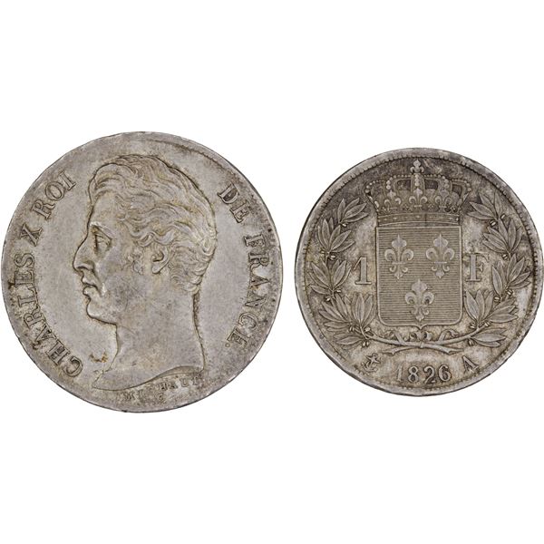 FRANCE: Charles X, 1824-1830, AR franc, 1826-A, AU