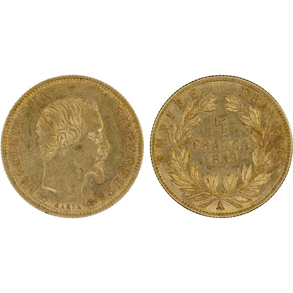 FRANCE: Napoleon III, 1852-1870, AV 5 francs, 1859-A, XF