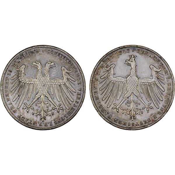 FRANKFURT: Free City, AR 2 gulden, 1848, AU