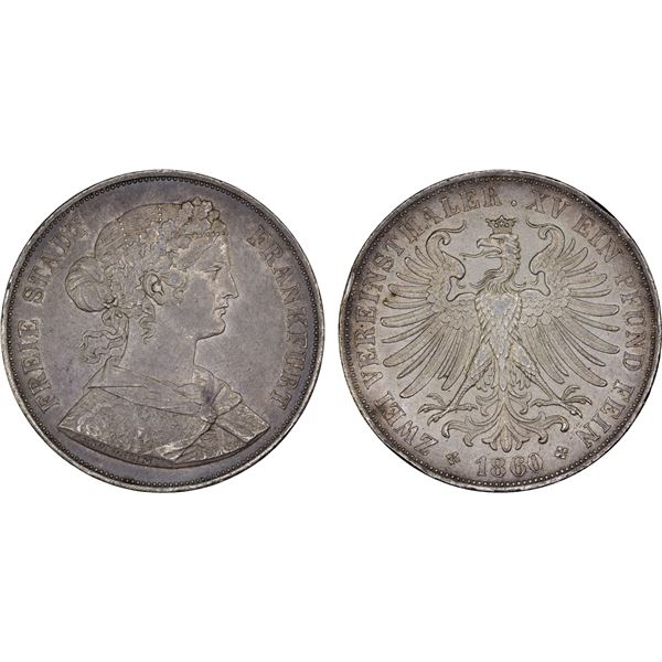 FRANKFURT: Free City, AR 2 vereinsthaler, 1860, AU