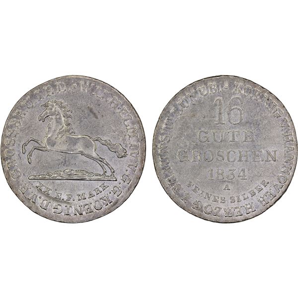 HANOVER: George IV, 1820-1830, AR 16 gute groschen, 1834-A, UNC