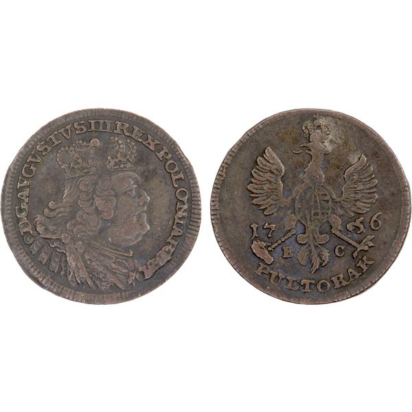 SAXONY: August III, AE pultorak, 1756-EC, XF