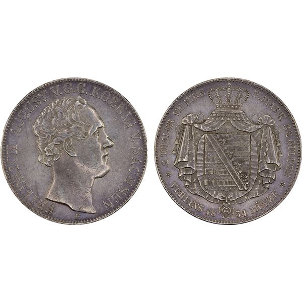 SAXONY: Friedrich August II, 1836-1854, AR 2 thaler, 1854, VF-XF