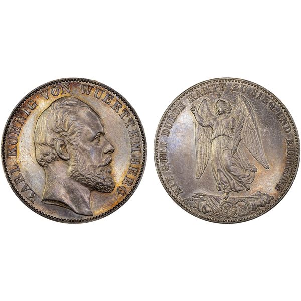 WÜRTTEMBERG: KArl I, 1864-1891, AR thaler, 1871, AU