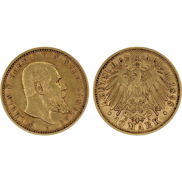 WÜRTTEMBERG: William II, 1891-1918, AV 10 marks, 1898, XF