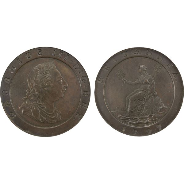 GREAT BRITAIN: George III, 1760-1820, AE 2 pence, 1797, NGC UNC details