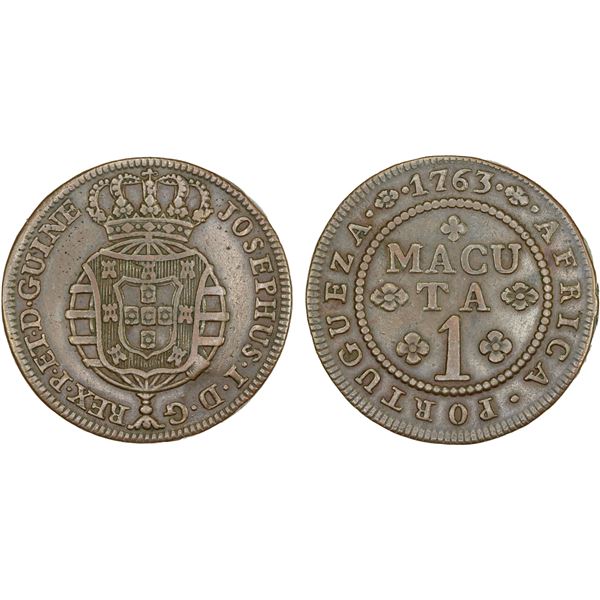 ANGOLA: José I, 1750-1777, AE macuta, 1763, About XF