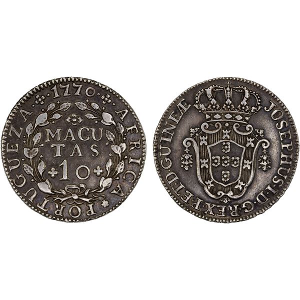ANGOLA: José I, 1750-1777, AR 10 macutas, 1770, VF
