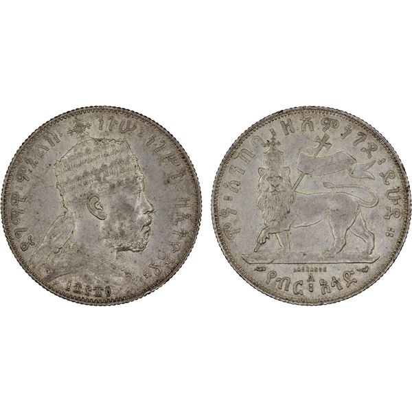 ETHIOPIA: Menelik II, 1889-1913, AR 1/2 birr, EE1889-A, Choice XF