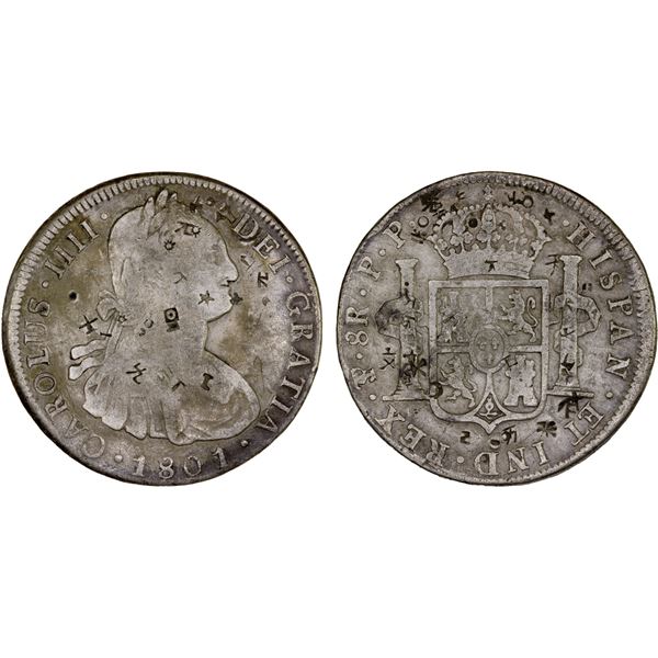 BOLIVIA: Carlos IV, 1788-1808, AR 8 reales, 1801, F-VF