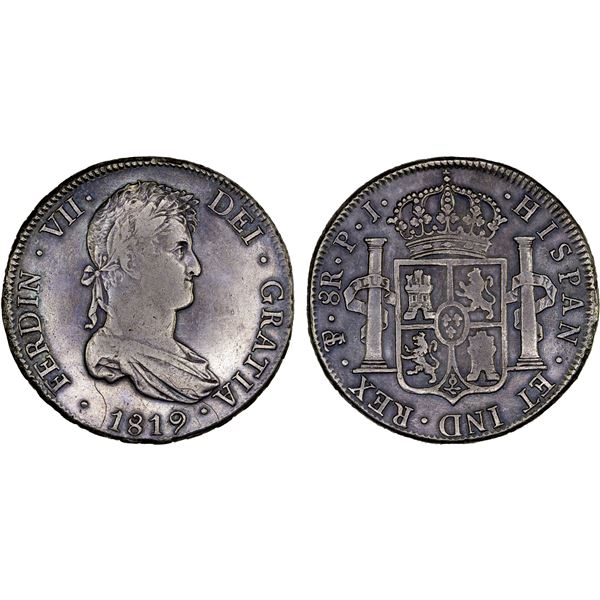 BOLIVIA: Fernando VII, 1808-1825, AR 8 reales, 1819, About XF