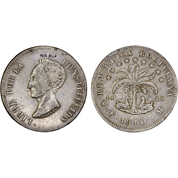 BOLIVIA: Republic, AR 8 soles, 1850, VF
