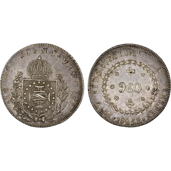 BRAZIL: Pedro I, 1822-1831, AR 960 reis, 1825-R, VF-XF