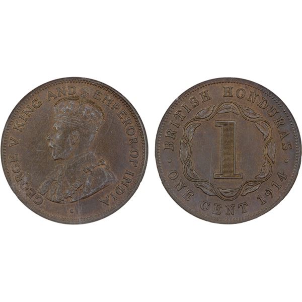 BRITISH HONDURAS: George V, 1910-1936, AE cent, 1914, NGC MS64 BN