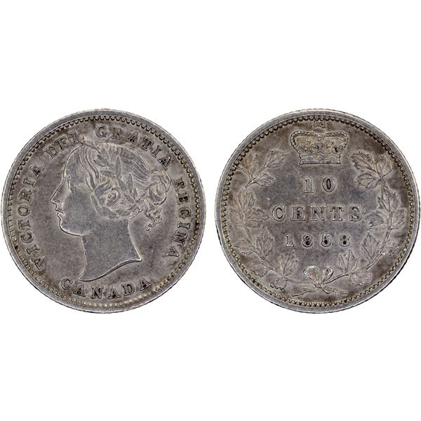 CANADA: Victoria, 1837-1901, AR 10 cents, 1858, About XF