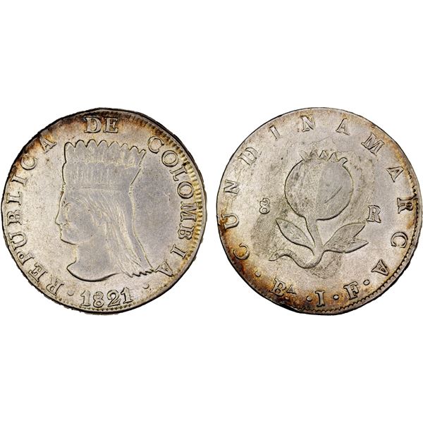 COLOMBIA: Cundinamarca, AR 8 reales, 1821-Ba, VF