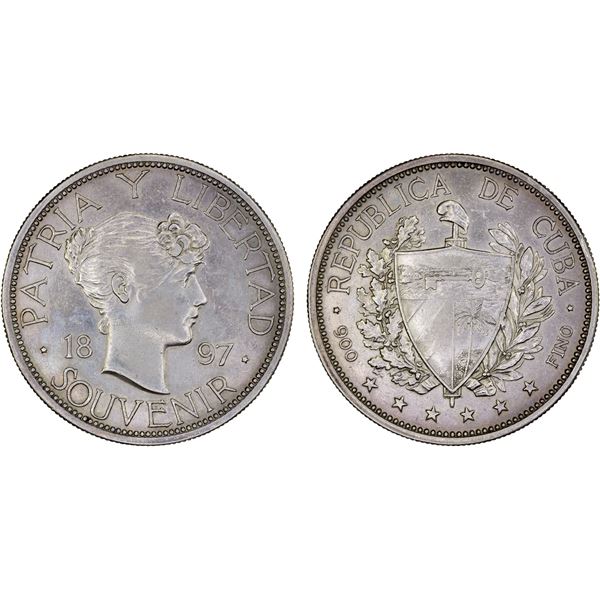 CUBA: Republic, AR souvenir peso, 1897, XF