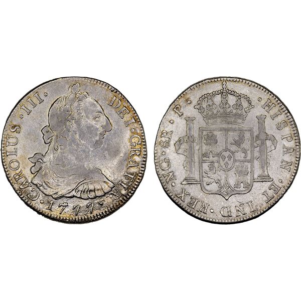 GUATEMALA: Carlos III, 1759-1788, AR 8 reales, 1777-NG, VF