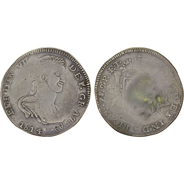 MEXICO: "Fernando VII", 1808-1821, AR 2 reales imitation (5.37g), 1814-Zs, Fine