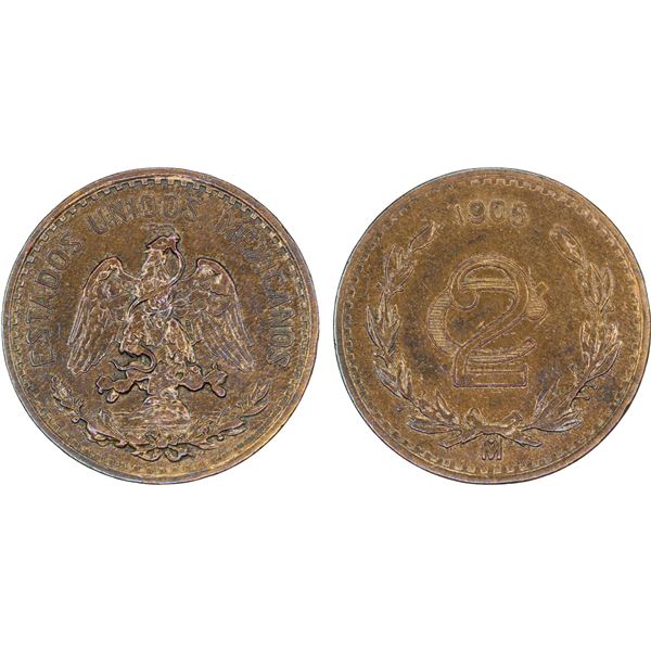 MEXICO: Estados Unidos, AE 2 centavos, 1905, XF