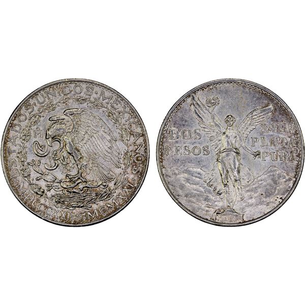 MEXICO: Estados Unidos, AR 2 pesos, 1921-Mo, AU