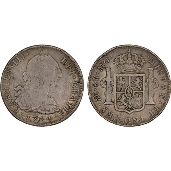 PERU: Carlos III, 1759-1788, AR 8 reales, 1774, Fine