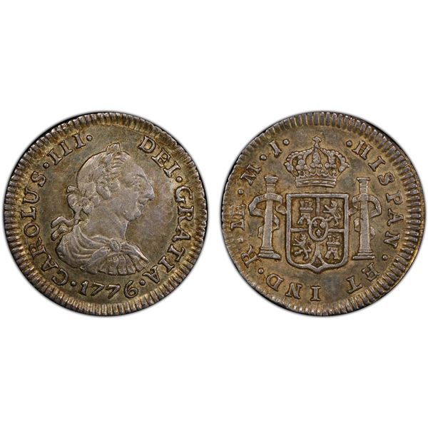 PERU: Carlos III, 1759-1788, AR 1/2 real, Lima, 1776-L, PCGS AU58