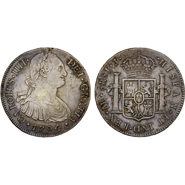 PERU: Carlos IV, 1788-1808, AR 8 reales, 1794, XF
